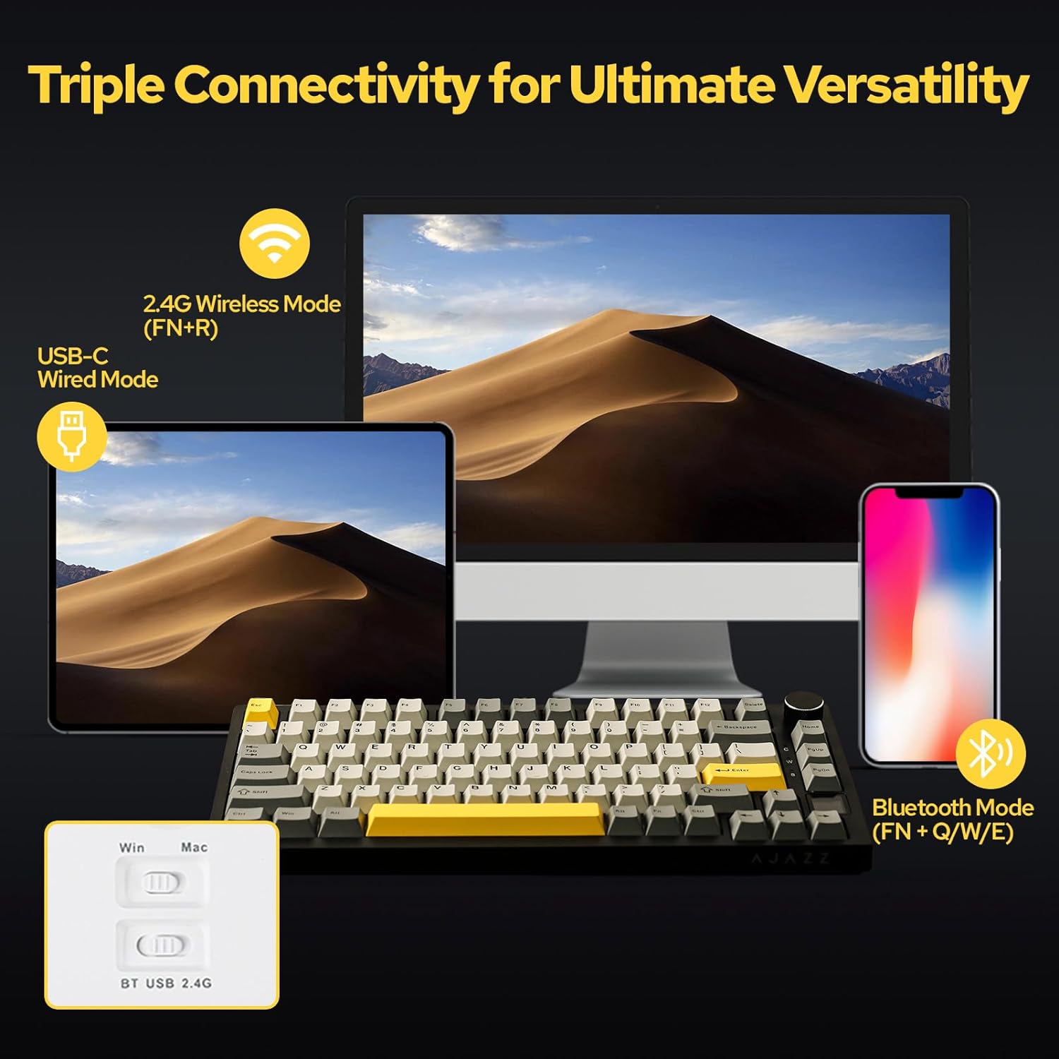 AJAZZ AK820 PRO Трехрежимная п – обзор и цена Gaming Keyboard Hot Swappable